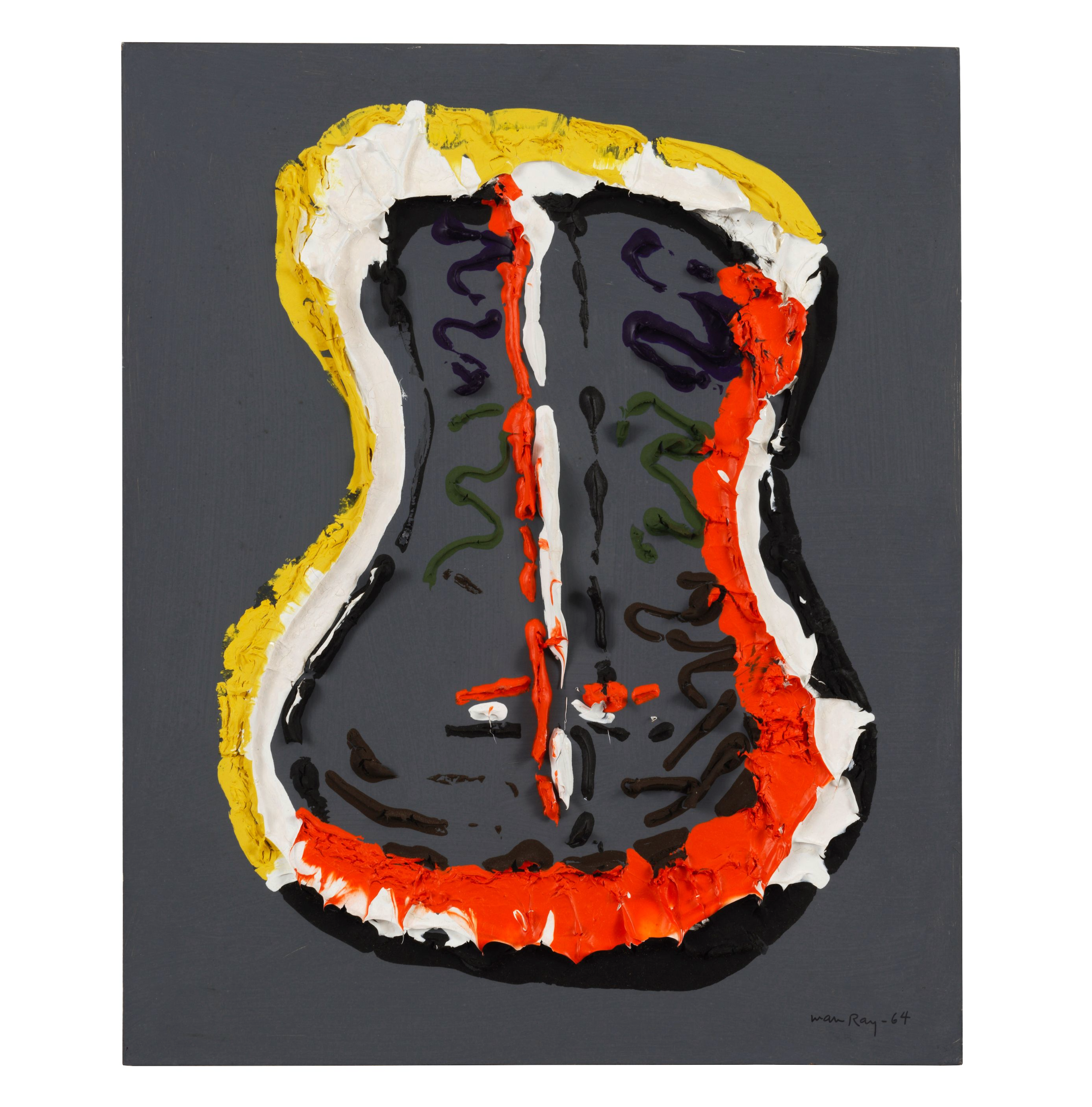 Image of Man Ray's "La Guitar" Abstract oil painting, with a grey background